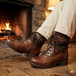 Dromedaris Kara Boots EU 39 US 8.5 9 Wide Brown Leather Suede Lace Up Embossed